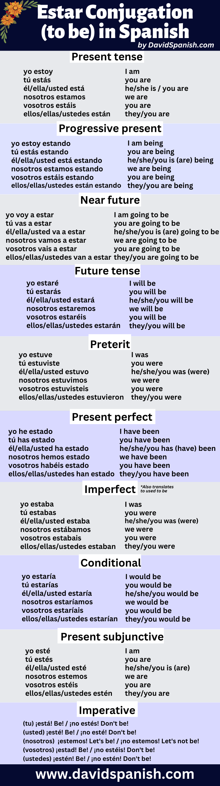 Estar conjugation table