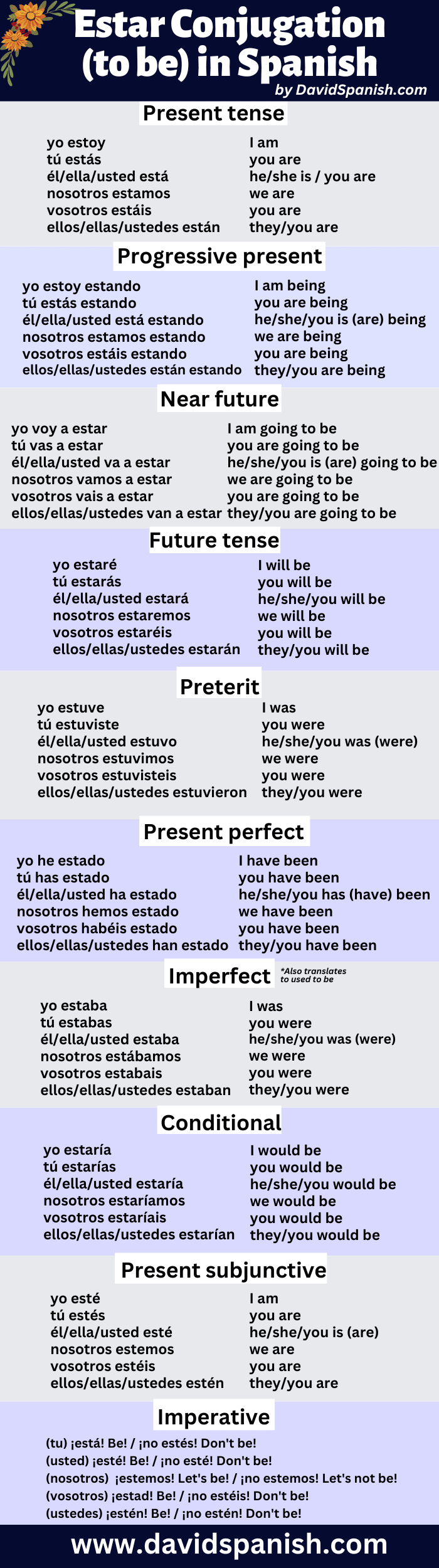 Estar conjugation table