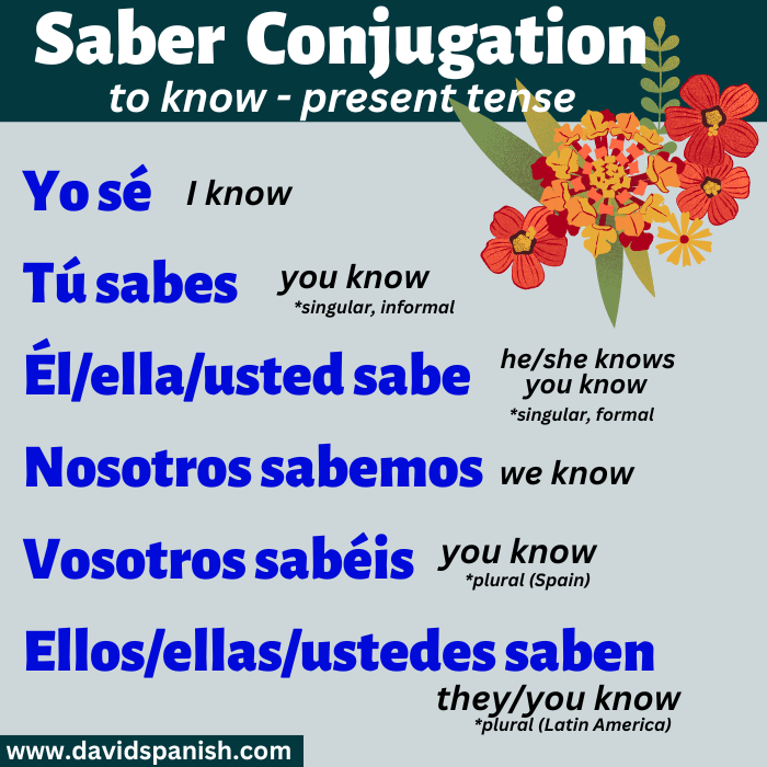 Saber conjugation in the present tense