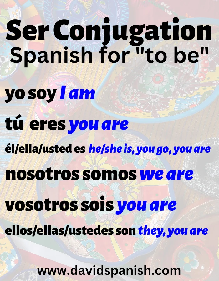 Ser (to be) conjugation in the present tense.