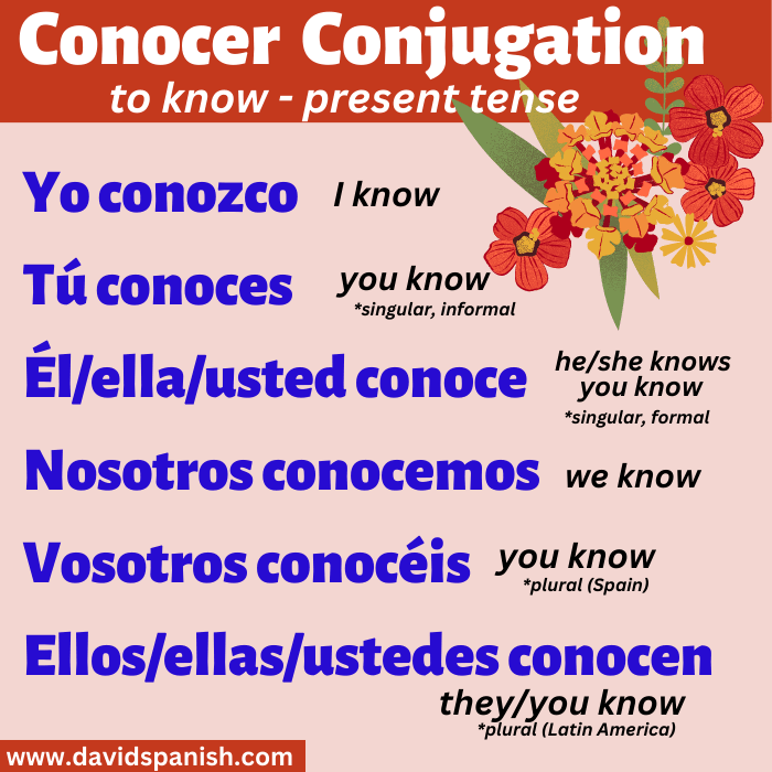 Conocer conjugated in the present tense